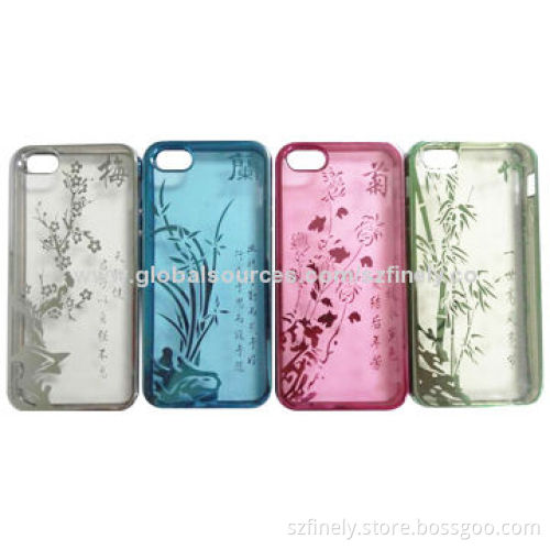 Plated PC case for iPhone 5/5S, vacuum plating, laser carve patterns, various colors